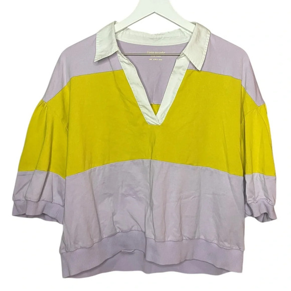 Kate Spade Stripe Polo Knit Tee Frozen Lilac Purple Yellow XXL - Picture 2 of 6